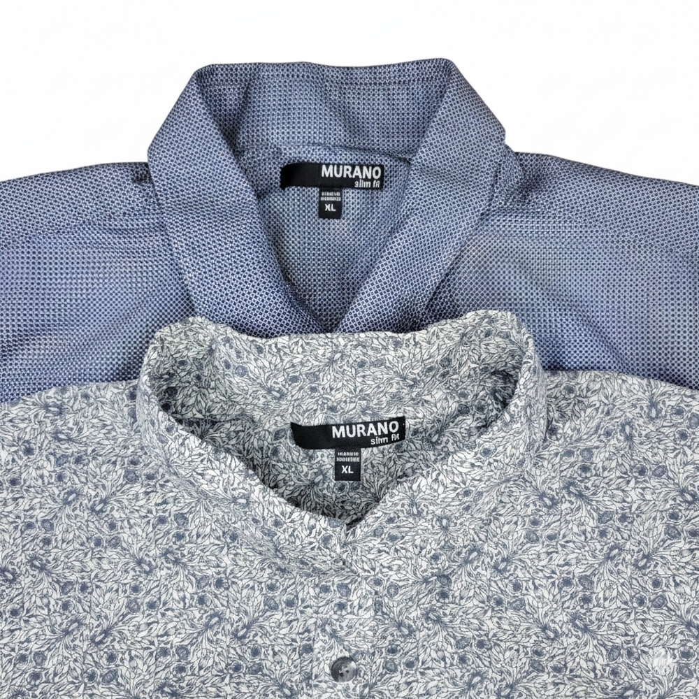 Lot of 2 Murano SLIM Fit Short Sleeve Shirts Men XL Botanical & Geometric Print